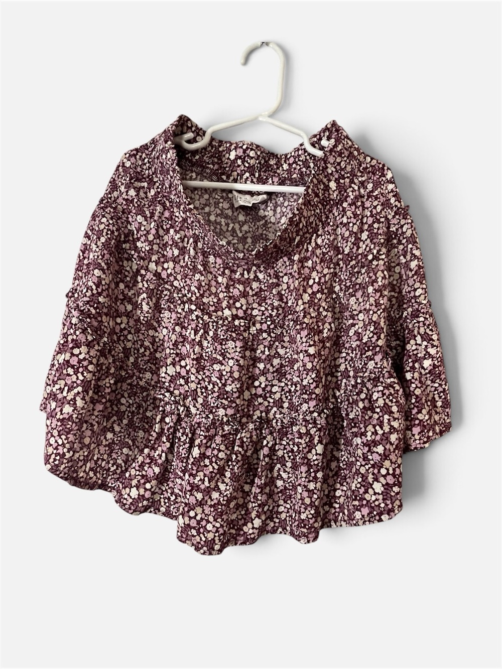 GAP Girls Floral Peplum Top - Plum & Cream
